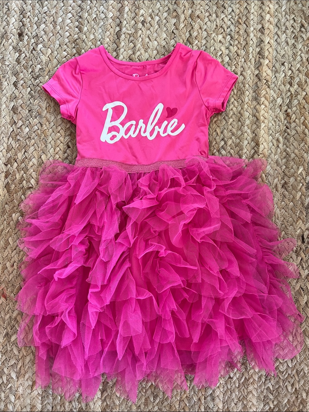 Barbie Girls Bright Pink Layered Tulle Dress size 6 EUC